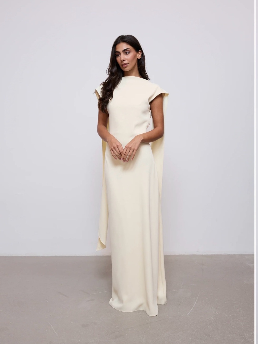 Minimalist Cream Maxi Dress with Cape Sleeves